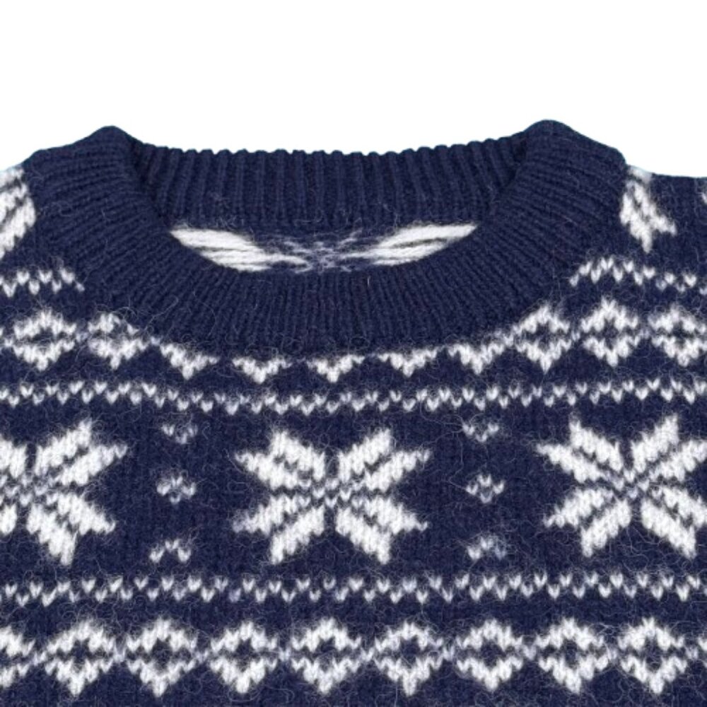 VTG Navy & White Snowflake Moose “People of the World” Boys Sweater | Wool | M/L - Picture 4 of 11